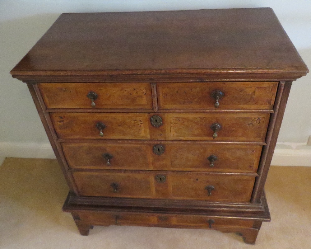 A fine walnut and oak chest on stand being two short over three long drawers to the upper section, - Image 5 of 5