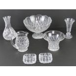 A quantity of Stuart and Edinburgh crystal glassware including; carafe, jug, large pedestal bowl,
