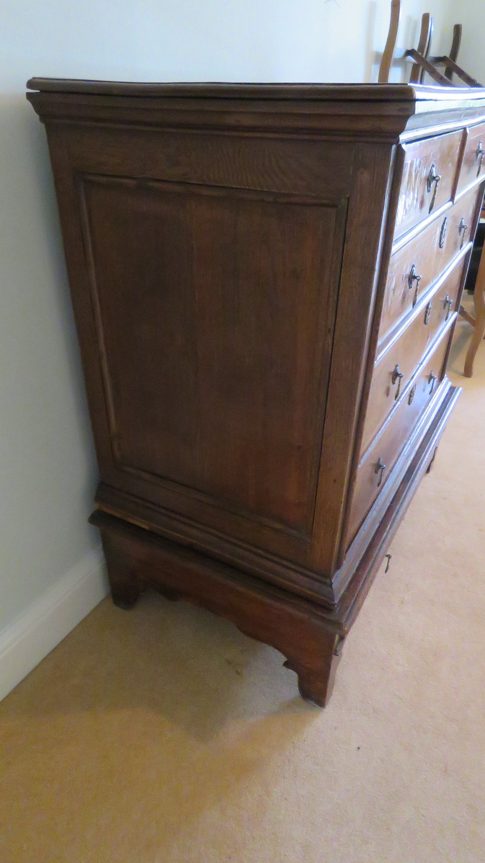 A fine walnut and oak chest on stand being two short over three long drawers to the upper section, - Image 3 of 5