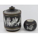 A Pratt Fenton Ware 'Old Greek' tobacco jar with liner, 13cm high,