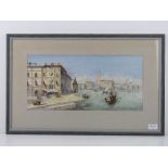 Watercolour; view across the water to the Doge's Palace in Venice, signed lower right by A.