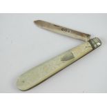A HM silver fruit knife having mother of pearl handle, hallmarked Sheffield 1894, 12.3cm when open.