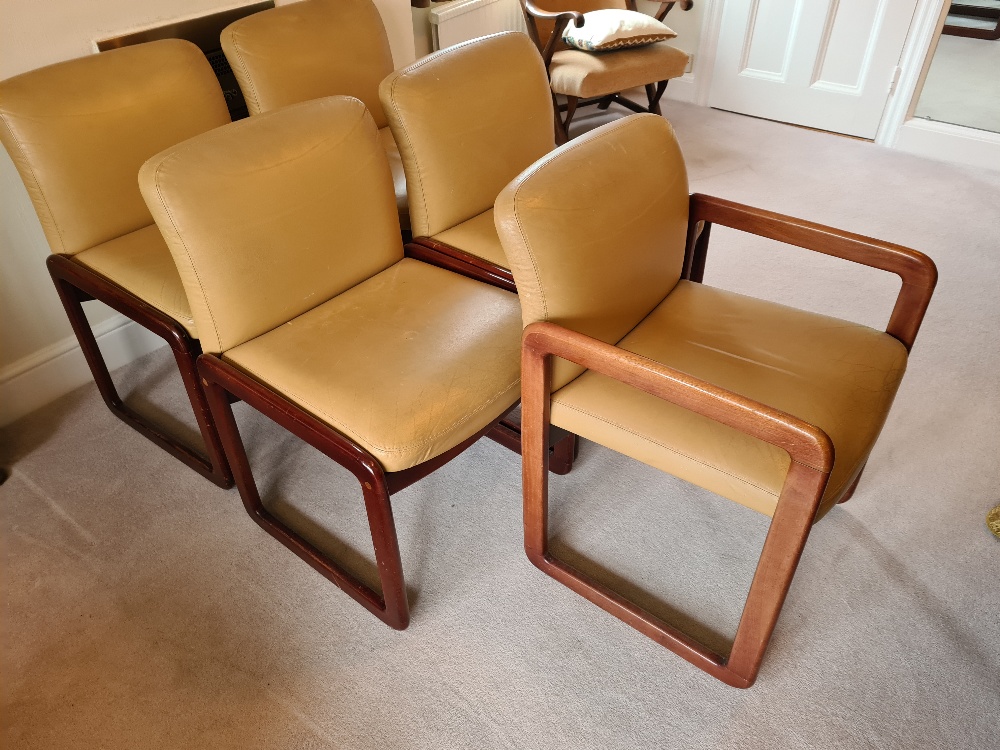 A set of five (4+1) retro studio-design mahogany framed chairs c1960s. No makers name. - Image 2 of 7