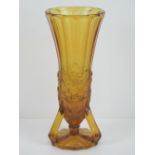 An Art Deco amber glass open footed vase by Jobling, catalogue number 11600,