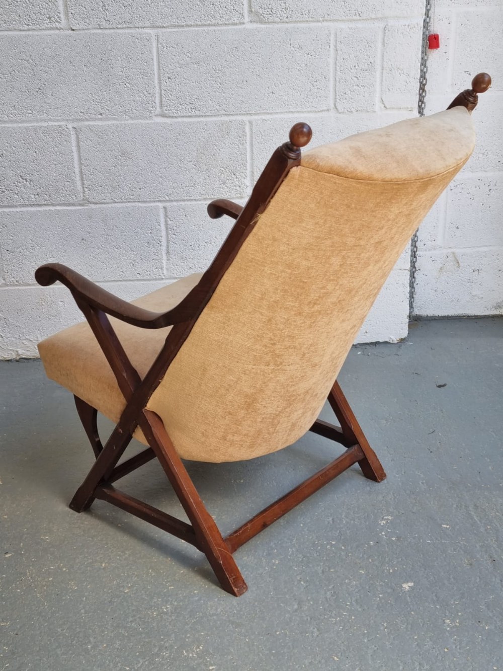 An Edwardian mahogany framed library chair having chamfered decoration throughout, - Image 3 of 3