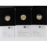 Three silver proof Royal Mint commemorative coins,