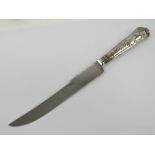 A HM silver handled cake knife in original presentation box, stainless steel blade,