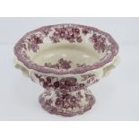 A Mason's Ironstone pedestal bowl having puce floral decoration throughout, 24cm diameter.