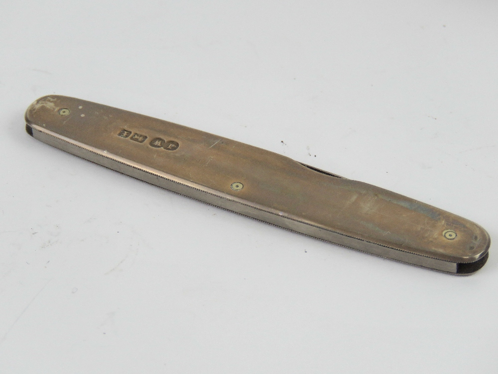 A HM silver double bladed fruit knife, total length 17cm, in leather pouch, - Image 2 of 4