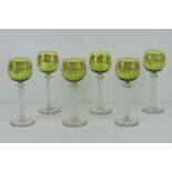 A set of six extraordinarily fine gilded air twist stem Hock glasses, each standing 18.5cm high.
