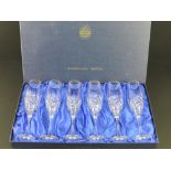 A set of six Bohemia lead crystal champagne flutes in original box.