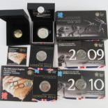 Commemorative Olympic Games coins inc 2009 silver proof £5 coin (28.