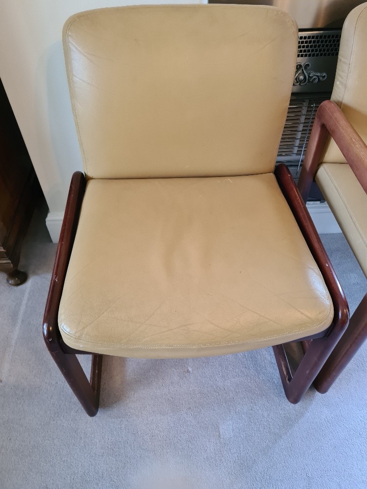 A set of five (4+1) retro studio-design mahogany framed chairs c1960s. No makers name. - Image 6 of 7