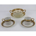 A single well gilded Royal Doulton double handles soup bowl and stand,