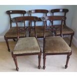A good set of five (4+1) mahogany bar back dining chairs, decorated splats, drop in seats,