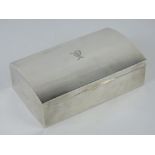 An HM silver domed top cigar box, lid lifting to reveal cedar wood lined compartment within,