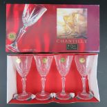 A boxed set of four Chantilly lead Crystal de France wine glasses.