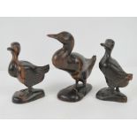 A family of three African rosewood ducks being mother standing 12cm high and young each standing