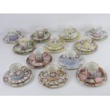 A HW Gridley & Co Art Deco chintz tea set comprising twelve trios (one saucer deficient) each