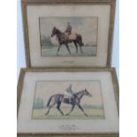 A fine pair of watercolours each featuring jockey on horse,
