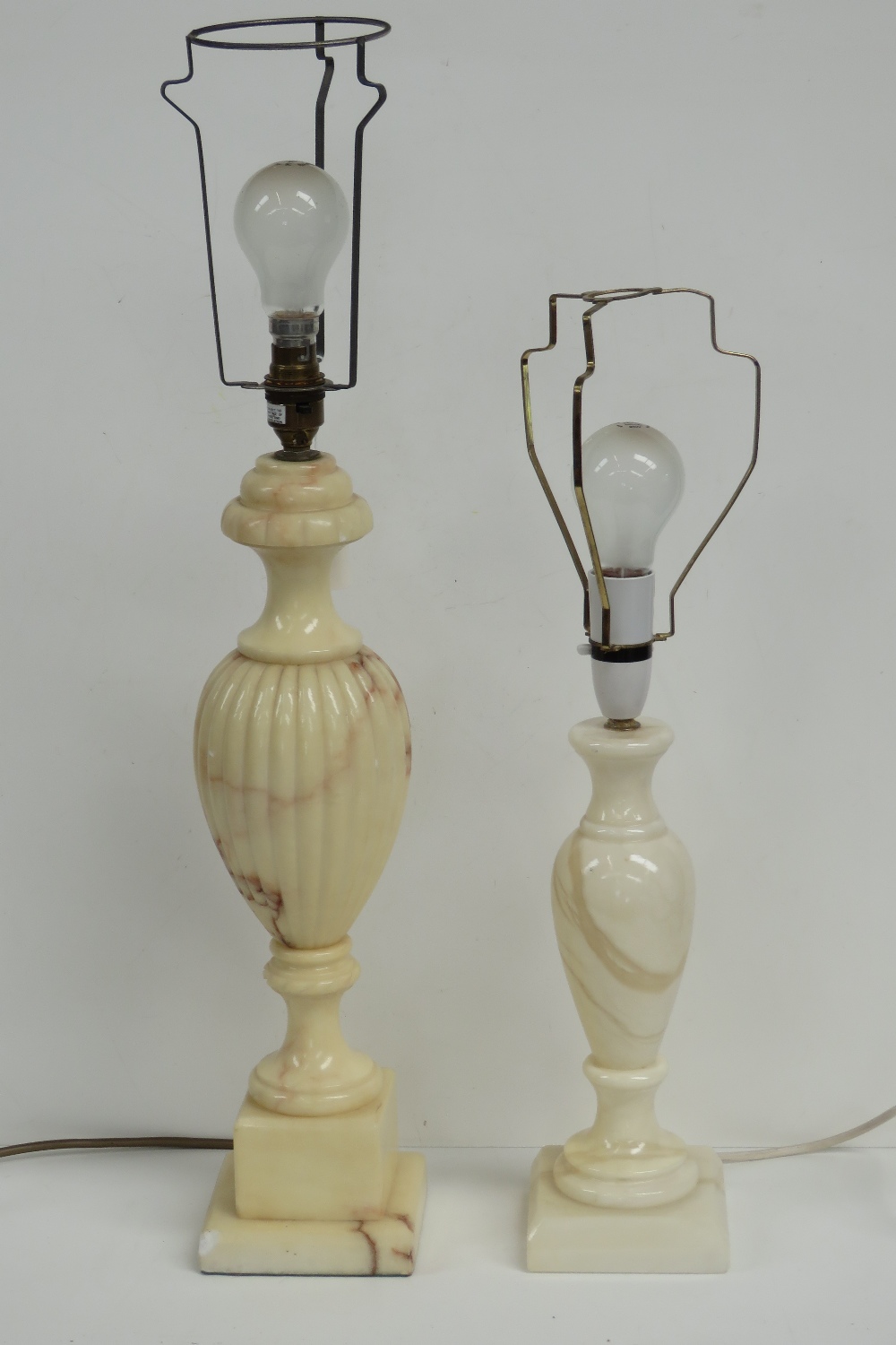 Two alabaster side lamp bases of classical baluster form,