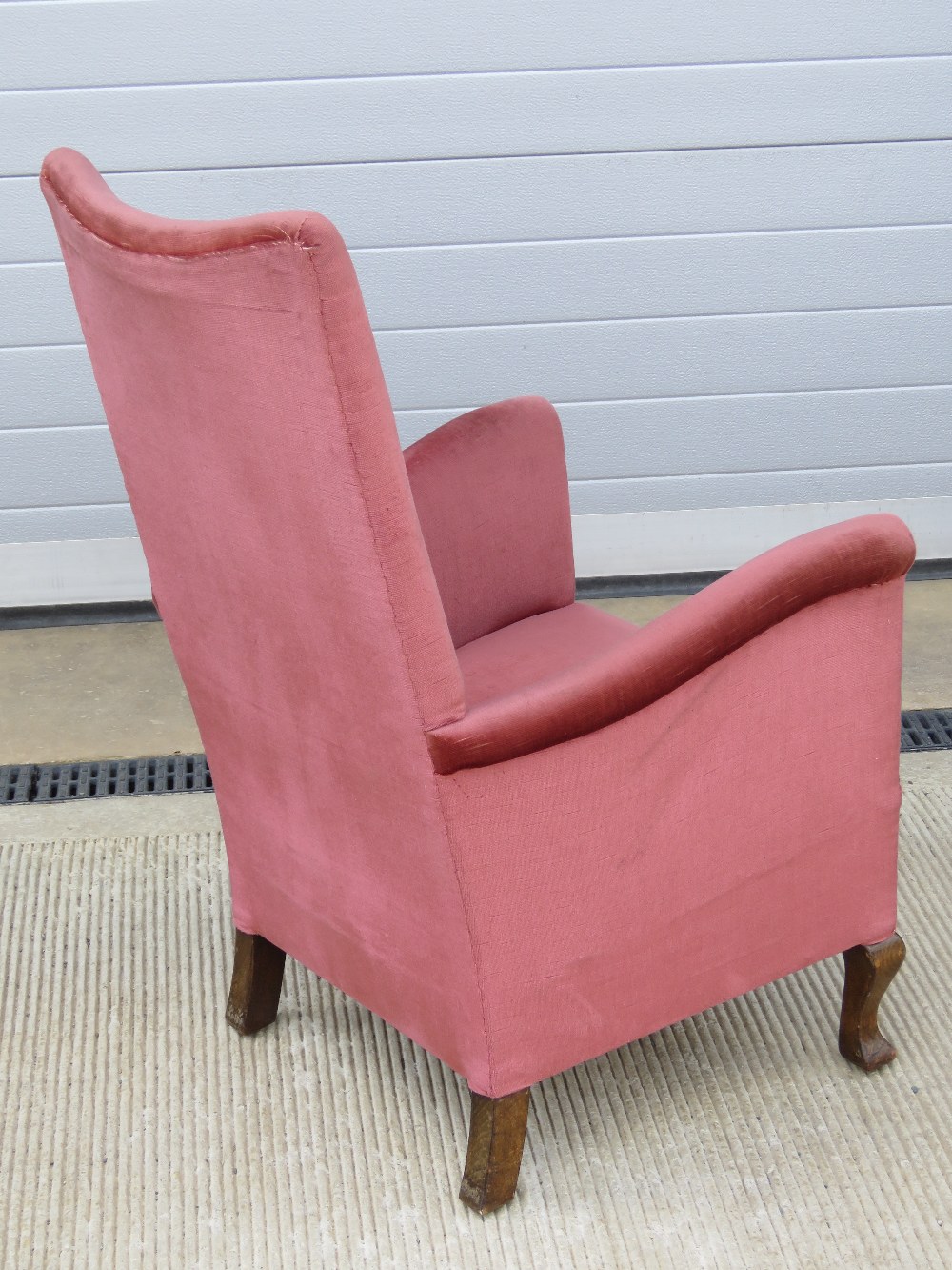 A c1930s high back narrow armchair raised over shaped beech wood legs, - Image 2 of 2