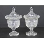 A good pair of cut glass lidded bonbon dishes each standing 18cm high.