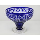 A John Walsh cut glass cobalt blue footed bowl, (Kenilworth pattern?) c1920s, 22.5cm dia.
