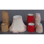 A single table lamp shade, 31cm dia, together with three sets of lamp shades each being 13cm dia.
