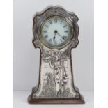 An Art Nouveau HM silver fronted mantle clock,