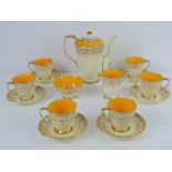 A good Crown Staffordshire yellow ground part gilded tea set comprising teapot, milk,