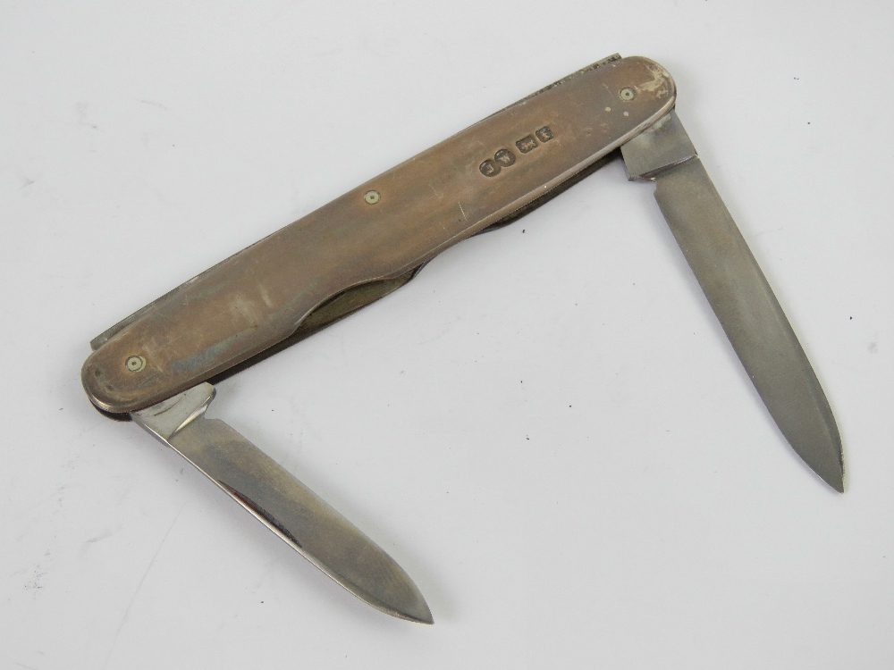 A HM silver double bladed fruit knife, total length 17cm, in leather pouch, - Image 3 of 4