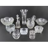 A quantity of assorted cut glassware including vase in the style of Royal Brierley, bowls, carafe,