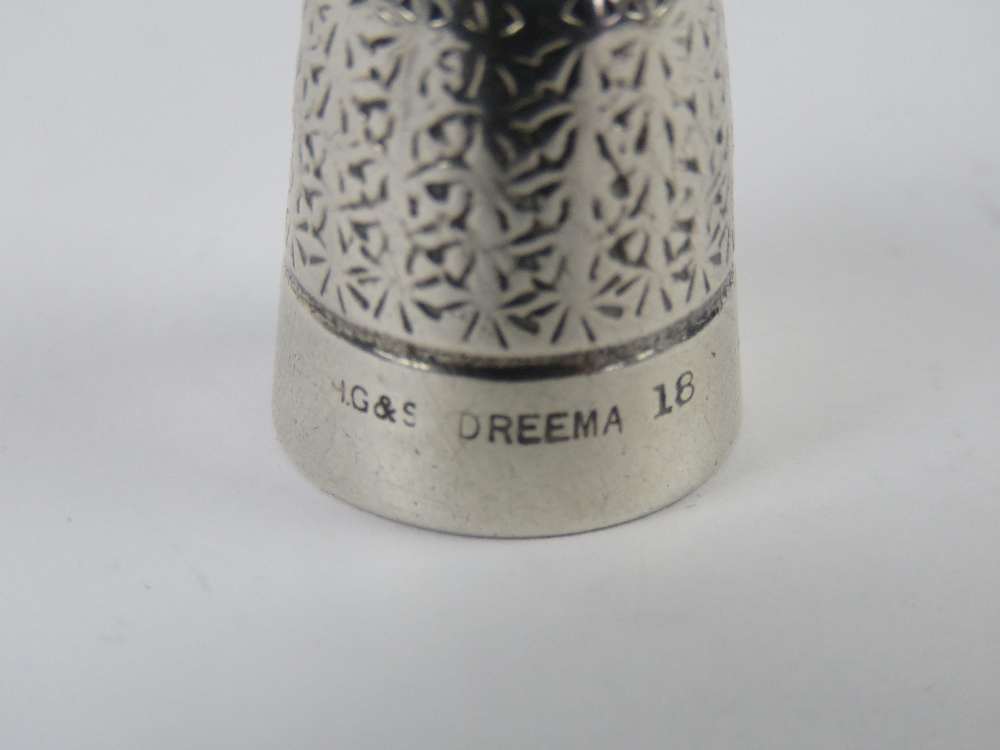 A silver pin cushion hallmarked Birmingham 1919, together with a HM silver pick, and a HG&S thimble. - Image 3 of 4