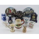 A quantity of assorted ceramics including Mottoware tankard,