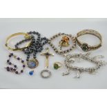 A quantity of assorted silver and costume jewellery including Czechoslovakian bangle,