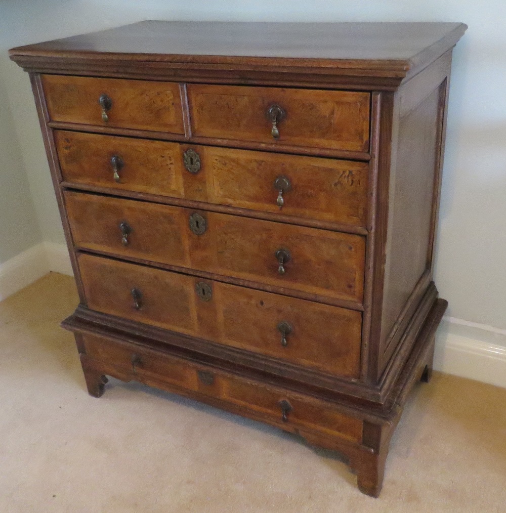 A fine walnut and oak chest on stand being two short over three long drawers to the upper section, - Image 2 of 5