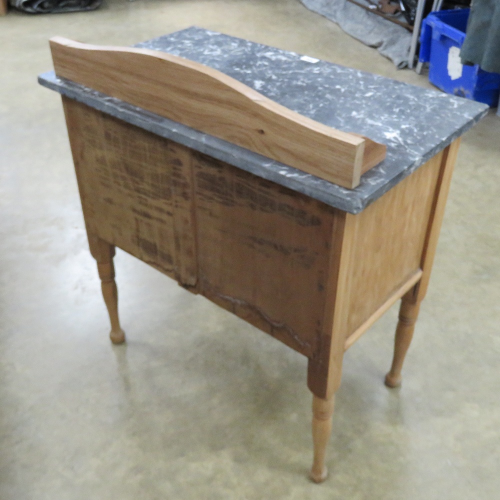 A pine washstand having composite marble top with single door under, 76 x 46 x 86cm. - Image 2 of 3