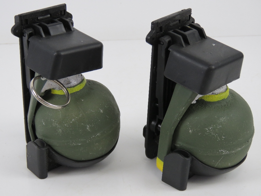 Two inert dummy grenades with grenade ho