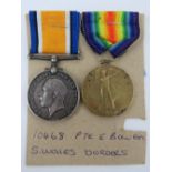 A pair of WWI British medals being War and Victory each with ribbon engraved for 10468 PTE. E.