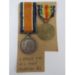 A pair of WWI British medals being War and Victory each with ribbon engraved for G-89403 PTE H.L.