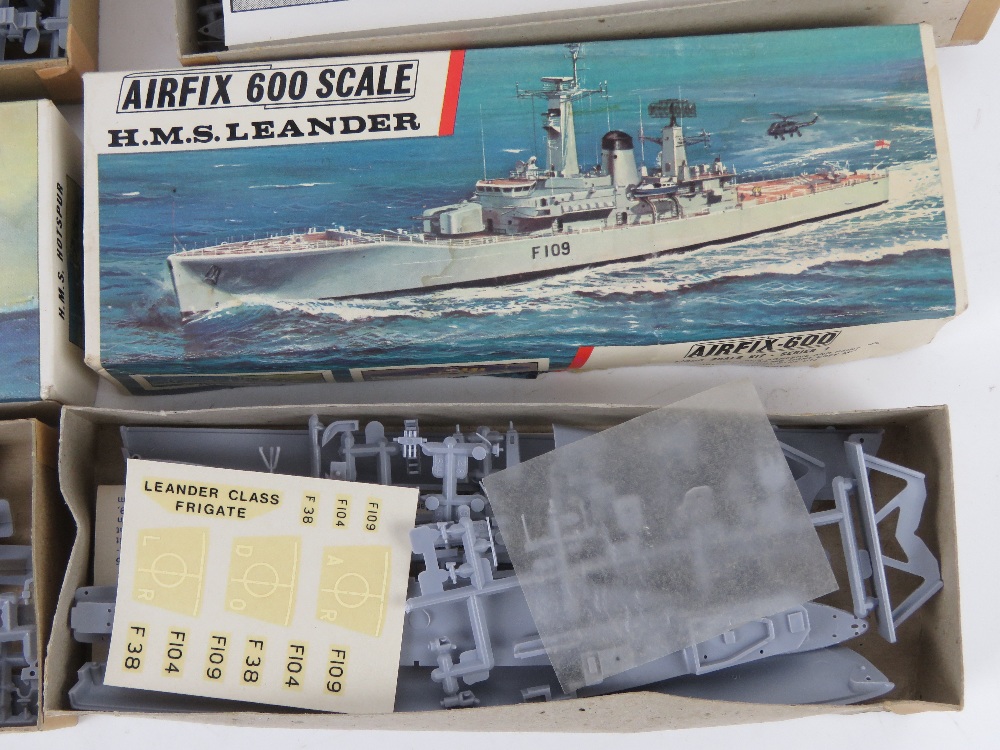 Four vintage Airfix-600 scale model ships inc three from Series 1 being HMS Leander, - Image 2 of 4