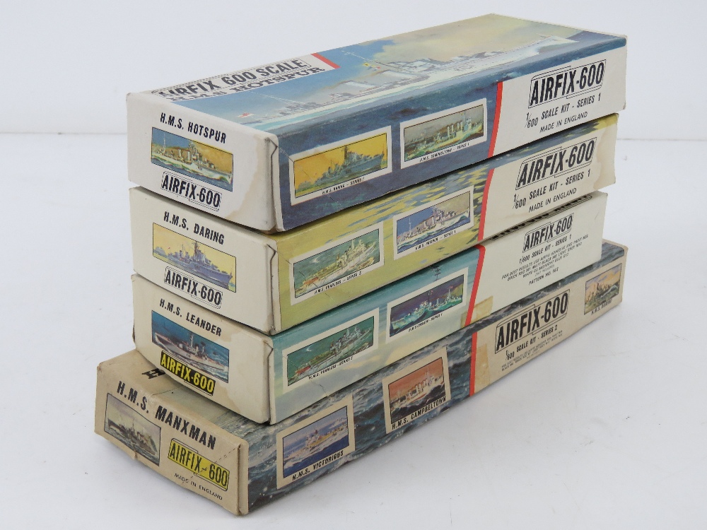 Four vintage Airfix-600 scale model ships inc three from Series 1 being HMS Leander, - Image 4 of 4