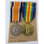 A pair of WWI British medals being War and Victory each with ribbon engraved for 26311 PTE. E.