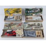 Four vintage Airfix-72 scale model aeroplanes, three from Series 2 being Meteor III,