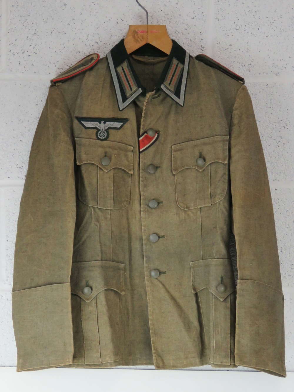 An rare WWII German Heeres Artillery or Gunnery NCO's summer tunic,