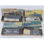 Four vintage Airfix-600 scale model ships inc three from Series 1 being HMS Leander,