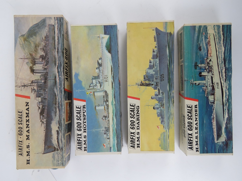 Four vintage Airfix-600 scale model ships inc three from Series 1 being HMS Leander, - Image 3 of 4