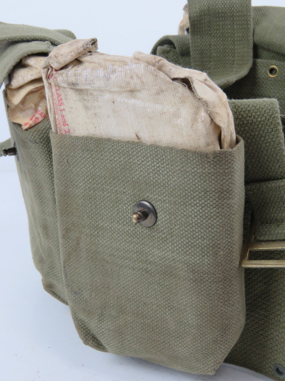 A green canvas BAR belt having four BAR magazines within. - Image 2 of 3