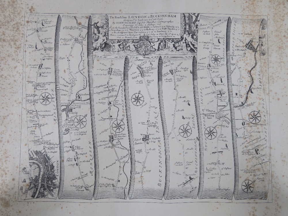 'The Road from London to Buckingham' a monochromatic strip map by John Ogilby, 34 x 45cm, - Image 3 of 3